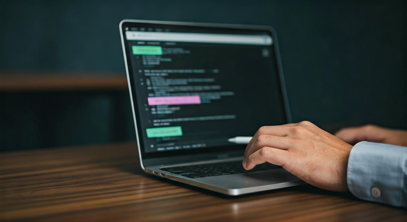 Close view of a writer editing website copy on a laptop with highlighted text, emphasizing clarity, tone, and conversion focus.
